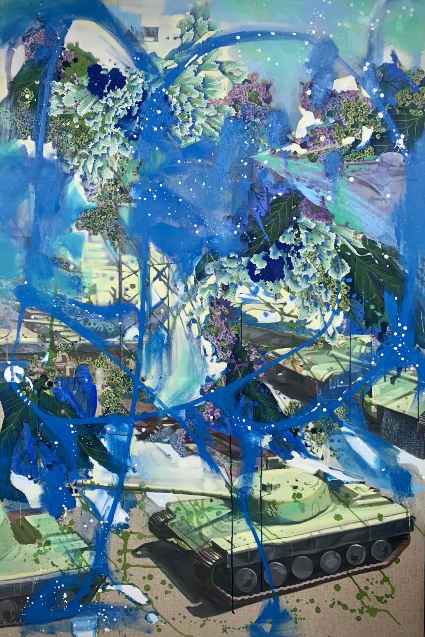 안진의_꽃의 시간 헤테로토피아_ 193.9×130.3cm_ 캔버스 석채 혼합재료_2021 안진의_꽃의 시간 헤테로토피아_ 193.9x130.3cm_ 캔버스 석채 혼합재료_2021